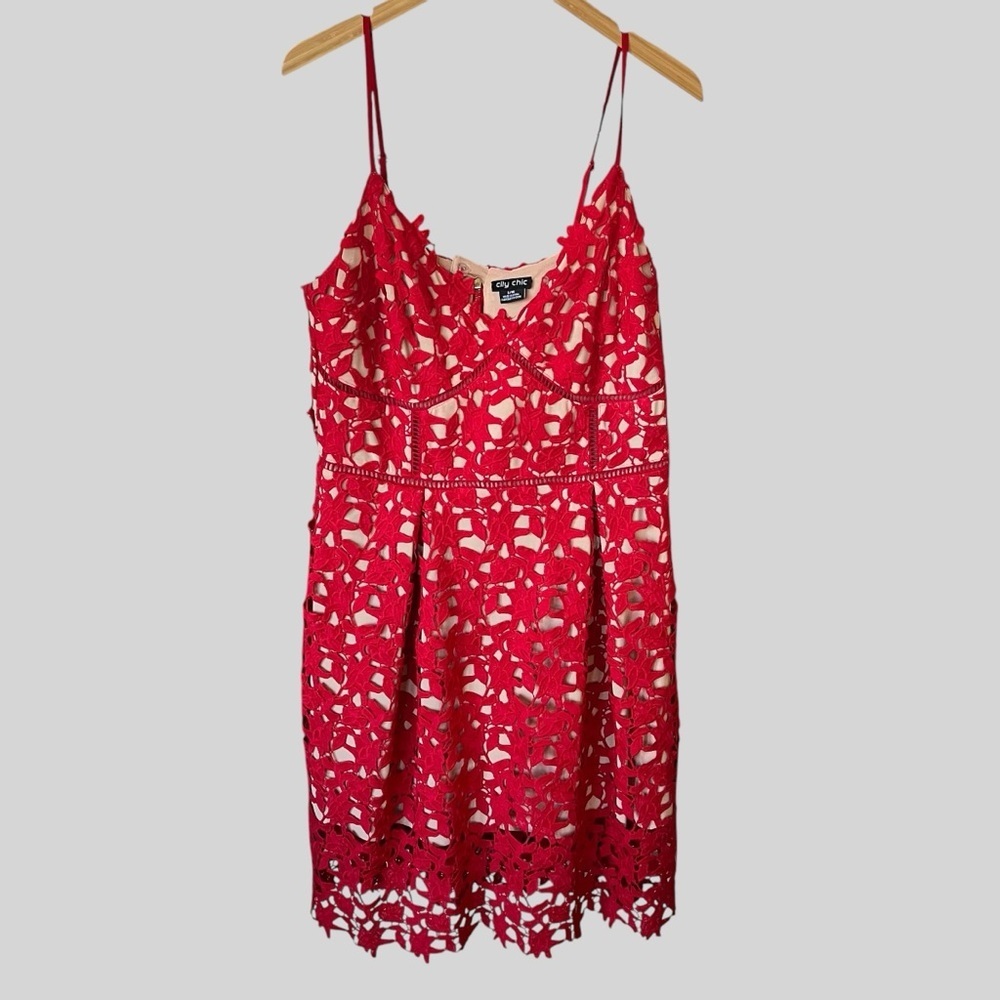 City Chic So Fancy Embroidered Red Dress.